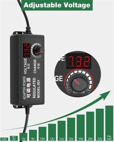 img 2 attached to 🔌 JOVNO Универсальный блок питания 3V-24V 2A 48W, регулируемый переменного тока/постоянного тока адаптер, 100~240V переменного тока к 5V 9V 12V 15V 19V 20V постоянного тока с LED-дисплеем, 14 разъемами и 1 кабелем для инвертирования полярности, для светодиодных лент, моторов и динамиков.