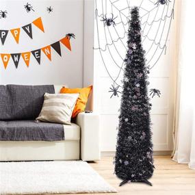 img 3 attached to Versatile 5FT Collapsible Halloween Tree: Pop Up Pencil Slim Xmas Tree for Small Spaces, Aparment, Store, Office; Ideal for Halloween & Christmas Decoration (New Black)