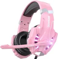 🎧 bengoo g9000 gaming headset for ps4, pc, xbox one controller - noise cancelling over ear headphones with mic, led light, bass surround - soft memory earmuffs for laptop nintendo - pink логотип
