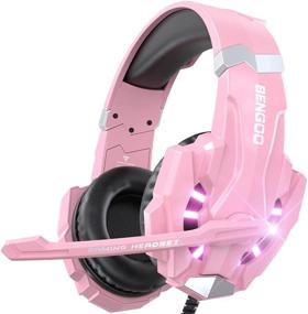 img 4 attached to 🎧 BENGOO G9000 Gaming Headset for PS4, PC, Xbox One Controller - Noise Cancelling Over Ear Headphones with Mic, LED Light, Bass Surround - Soft Memory Earmuffs for Laptop Nintendo - Pink