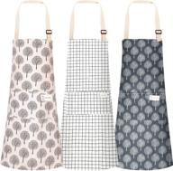 👩 versatile 3pcs cooking apron set: adjustable cotton linen kitchen apron chef apron for women men with convenient pocket logo