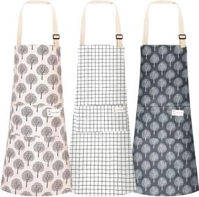 img 4 attached to 👩 Versatile 3pcs Cooking Apron Set: Adjustable Cotton Linen Kitchen Apron Chef Apron for Women Men with Convenient Pocket