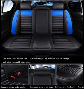 img 3 attached to 🪙 Universal Fit Full Set of All-Inclusive Four Seasons Seat Covers - God of Wealth Edition - Leather - 5 Seats - Black-Blue