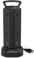 🔌 jackyled 10ft power strip tower surge protector electric charging station with 13a 14 ac outlets, 4 usb ports, and heavy-duty extension cord for home office computer nightstand laptop phone - black logo