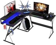 лучший игровой стол bestier 51" в форме l-буквы - эргономичный черный компьютерный стол из углеродного волокна с rgb-полосой, полкой, крюком для наушников и держателем для чашек - легкий в сборке логотип
