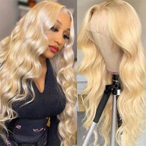 img 4 attached to 💁 Парик Mesariel Body Wave из человеческих волос блондинка с кружевным передом 13х4 HD 613, Предварительно выдернутые детские волосы, плотность 150% - 18 дюймов