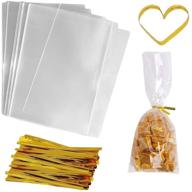 🍬 clear flat cellophane bags 200 pcs with twist ties - ideal for cookies, candies, gifts - party favor bags (4x6") logo