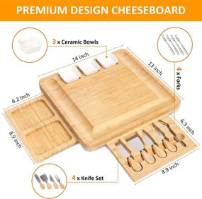 img 3 attached to 🎁 FamRica Bamboo Charcuterie Board Set: Elegant Wedding, Housewarming & Engagement Gift with Slid-Out Drawers