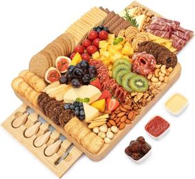 img 4 attached to 🎁 FamRica Bamboo Charcuterie Board Set: Elegant Wedding, Housewarming & Engagement Gift with Slid-Out Drawers