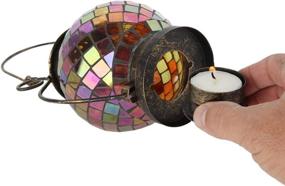 img 1 attached to Decorative Candle Lanterns by Lily's Home: Mosaic Glass & Wrought Iron Tea Light Candle 🏮 Holder – Perfect for Indoor or Outdoor Hanging Lanterns. Candle NOT Included. Vibrant Orange & Gold Design