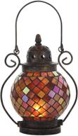 decorative candle lanterns by lily's home: mosaic glass & wrought iron tea light candle 🏮 holder – perfect for indoor or outdoor hanging lanterns. candle not included. vibrant orange & gold design logo