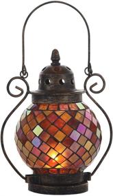 img 4 attached to Decorative Candle Lanterns by Lily's Home: Mosaic Glass & Wrought Iron Tea Light Candle 🏮 Holder – Perfect for Indoor or Outdoor Hanging Lanterns. Candle NOT Included. Vibrant Orange & Gold Design