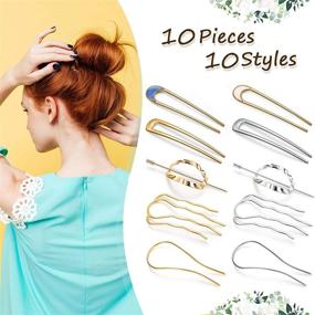 img 3 attached to 💇 10-Piece Metal U-Shape Oval Hairpins: Hair Bun Updo Sticks in Gold & Silver - Women's Hair Styling Tool & Accessories