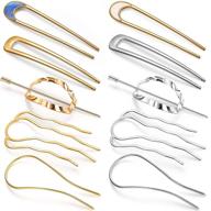 💇 10-piece metal u-shape oval hairpins: hair bun updo sticks in gold & silver - women's hair styling tool & accessories logo