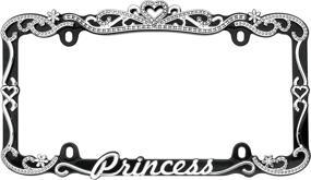 img 4 attached to 💎 Bling Crystal Inlay Classic Frames Princess Heart Black Metal License Plate Frame: Make a Stylish Statement!