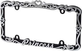 img 3 attached to 💎 Bling Crystal Inlay Classic Frames Princess Heart Black Metal License Plate Frame: Make a Stylish Statement!