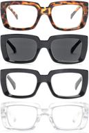 👓 amillet 4 pack square reading glasses men and women: trendy oversized oprah style blue light blocking computer reader set logo