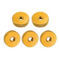 uxcell flat knurled nut - m4 x 14mm x 4mm thumb nuts lock adjusting nuts aluminum alloy golden 5pcs logo