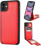 📱 zve iphone 11 wallet case - slim leather credit card holder handbag with shockproof protection for apple iphone 11 (6.1 inch) - red logo