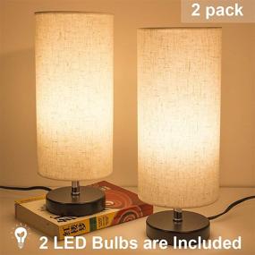 img 3 attached to 🛏️ DEEPLITE Bedside Table Lamp Set – Modern Minimalist Design with Wooden Base and Fabric Shade, Includes 2 LED Bulbs – Perfect Nightstand Lamp for Bedroom, Living Room, Office