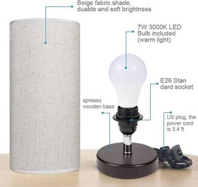 img 1 attached to 🛏️ DEEPLITE Bedside Table Lamp Set – Modern Minimalist Design with Wooden Base and Fabric Shade, Includes 2 LED Bulbs – Perfect Nightstand Lamp for Bedroom, Living Room, Office