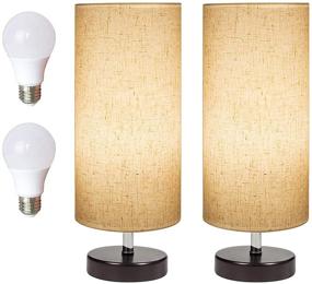 img 4 attached to 🛏️ DEEPLITE Bedside Table Lamp Set – Modern Minimalist Design with Wooden Base and Fabric Shade, Includes 2 LED Bulbs – Perfect Nightstand Lamp for Bedroom, Living Room, Office