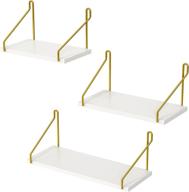 📚 floating white wall shelves set of 3 with golden metal brackets, faux wood finish - ideal for bedroom, bathroom, living room - amada homefurnishing logo