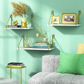 img 3 attached to 📚 Floating White Wall Shelves Set of 3 with Golden Metal Brackets, Faux Wood Finish - Ideal for Bedroom, Bathroom, Living Room - AMADA HOMEFURNISHING