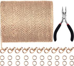 img 4 attached to 💎 39.4 Feet 2mm Link Chain Necklace Jewelry Plier Set with 30 Lobster Clasps and 100 Jump Rings - Rose Gold DIY Jewelry Accessories Kit