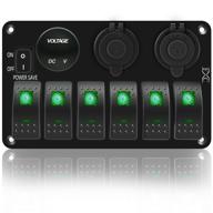 🚤 fxc waterproof marine rocker switch panel 6 gang with dual usb, cigarette lighter, led voltmeter - ideal for car, rv, truck (green led) логотип