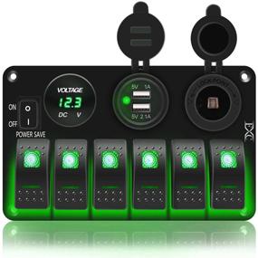 img 3 attached to 🚤 FXC Waterproof Marine Rocker Switch Panel 6 Gang with Dual USB, Cigarette Lighter, LED Voltmeter - Ideal for Car, Rv, Truck (Green LED)