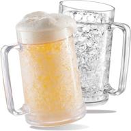 🍺 freezer beer mugs: double-wall insulated gel plastic pint freezable glasses, 16 oz (2 pack) - clear chiller frosty cup, frozen ice mug, & freezer cups logo