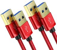 🔌 jsaux кабель usb 3.0 мужской-мужской - 2 штуки (3.3 фута + 6.6 фута) кабель usb с двумя концами с золотым покрытием для корпусов жестких дисков, dvd-проигрывателей, охладителей для ноутбуков (красный) логотип