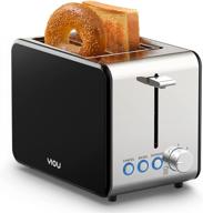 🍞 yiou 2 slice stainless steel toaster - extra wide slots, 6 browning settings, bagel/reheat/defrost functions, removable crumb tray - easy cleaning - t2s-black логотип