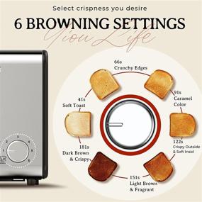 img 2 attached to 🍞 YIOU 2 Slice Stainless Steel Toaster - Extra Wide Slots, 6 Browning Settings, Bagel/Reheat/Defrost Functions, Removable Crumb Tray - Easy Cleaning - T2S-Black