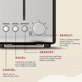 img 1 attached to 🍞 YIOU 2 Slice Stainless Steel Toaster - Extra Wide Slots, 6 Browning Settings, Bagel/Reheat/Defrost Functions, Removable Crumb Tray - Easy Cleaning - T2S-Black