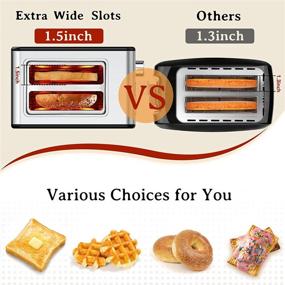 img 3 attached to 🍞 YIOU 2 Slice Stainless Steel Toaster - Extra Wide Slots, 6 Browning Settings, Bagel/Reheat/Defrost Functions, Removable Crumb Tray - Easy Cleaning - T2S-Black