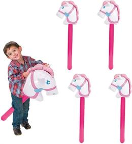 img 4 attached to 4 Pack Inflatable Stick Horse Set - Minelife Hobby Horse Inflatable Stick Animals for Party Decoration