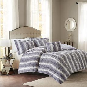 img 3 attached to 🛏️ Madison Park Zuri Soft Plush Comforter Set, Faux Fur Animal Stripes Design, Reversible Faux Mink, Modern All Season Bedding Set with Matching Sham, King Size, Grey - 4 Piece