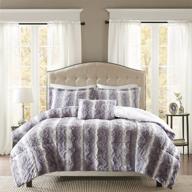 🛏️ madison park zuri soft plush comforter set, faux fur animal stripes design, reversible faux mink, modern all season bedding set with matching sham, king size, grey - 4 piece logo