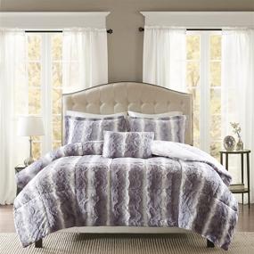 img 4 attached to 🛏️ Madison Park Zuri Soft Plush Comforter Set, Faux Fur Animal Stripes Design, Reversible Faux Mink, Modern All Season Bedding Set with Matching Sham, King Size, Grey - 4 Piece