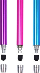 img 2 attached to 🖊️ Bundle of 3 Extra-Long Thin-Tip High Precision Universal Capacitive Stylus Pens - 7.3&#39;&#39; - Includes 3 Replaceable Tips, 2 x 15&#39;&#39; Elastic Tether Lanyards, and Cleaning Cloth - Hot Pink, Purple, Aqua Blue