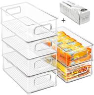 🥦 stackable refrigerator organizer bins, 6-pack clear kitchen container bins with handles and 20 pcs free plastic bags for pantry, cabinets, shelves, drawer, freezer - food safe, bpa free 10-inch length логотип