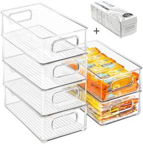 img 4 attached to 🥦 Stackable Refrigerator Organizer Bins, 6-Pack Clear Kitchen Container Bins with Handles and 20 PCS Free Plastic Bags for Pantry, Cabinets, Shelves, Drawer, Freezer - Food Safe, BPA Free 10-inch Length