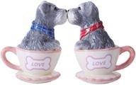 🐶 schnauzer teacup ceramic magnetic salt and pepper shaker set - kiss design logo