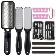 🦶 get smooth feet with 15-piece foot scrubber pedicure kit, elegant colossal foot rasp file and callus remover tool, effective dead skin remover for wet and dry feet, premium surgical grade stainless steel files (black) logo