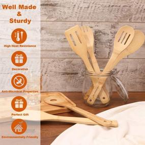 img 3 attached to Premium 6-Piece Bamboo Wooden Spoons & Spatula 🥄 Set - Essential Kitchen Utensils for Cooking and Serving