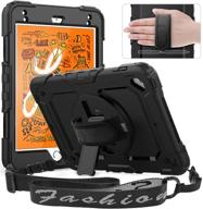 📱 timecity ipad mini 5 case: heavy duty protection with screen kickstand, hand strap, shoulder strap, and pencil holder - black logo