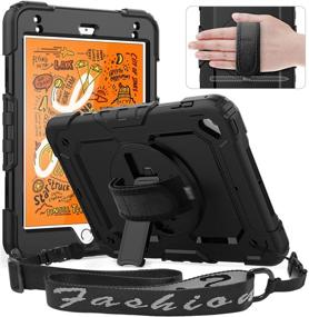 img 4 attached to 📱 Timecity iPad Mini 5 Case: Heavy Duty Protection with Screen Kickstand, Hand Strap, Shoulder Strap, and Pencil Holder - Black