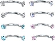 💎 8pcs 16g stainless steel curved barbell eyebrow ring with cubic zirconia - daith earring rook piercing set logo